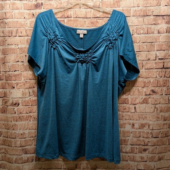 Fashion Bug Teal Short Sleeve Top with Gathered Detail Size 2X - Picture 1 of 11